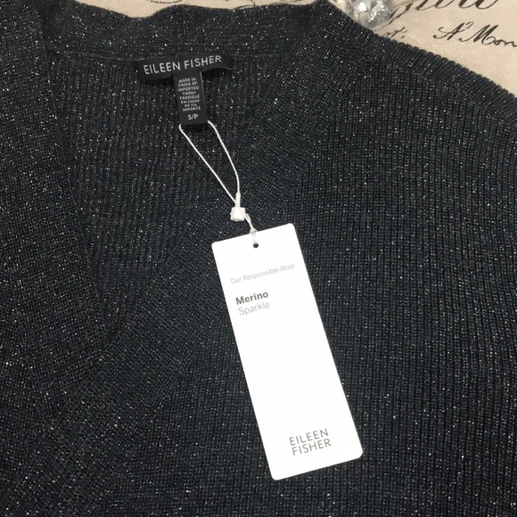 🎁 Eileen Fisher MetallicDetail Wool Blend Cardigan - Picture 6 of 10